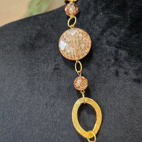 Womens Fashion Brown Crystal Gold Tone Disc Linked Chain Necklace Jewelry - Picture 6 of 6